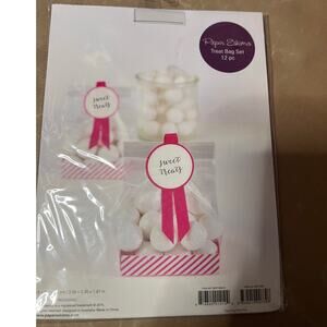 PAPER ESKIMO TREAT BAG SET 12 PC PARTY BAGS PINK STRIPES NEW